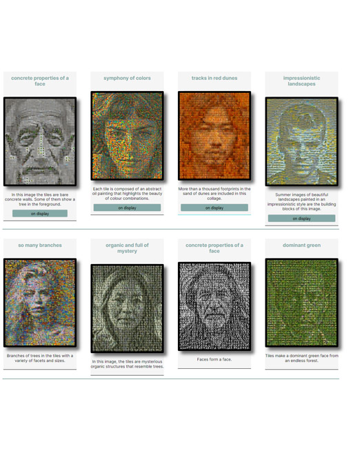 mosaic faces exhibition preview - tiled displays of AI-generated images